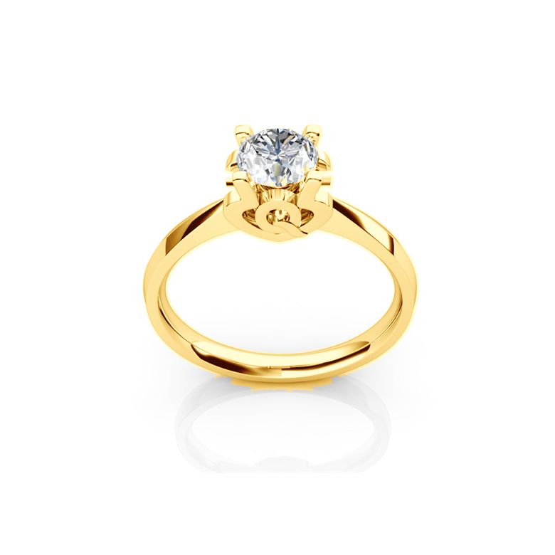 Bague prénom - Lettre Q - Diamant, or jaune | Gemperles - 1