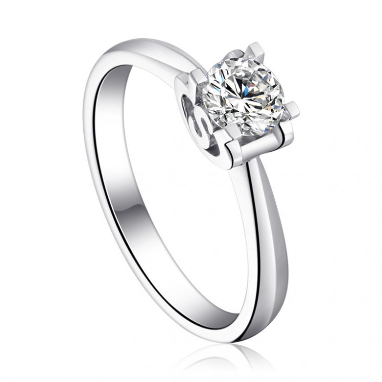 Bague avec initiale S - Solitaire platine diamant | Gemperles - 2