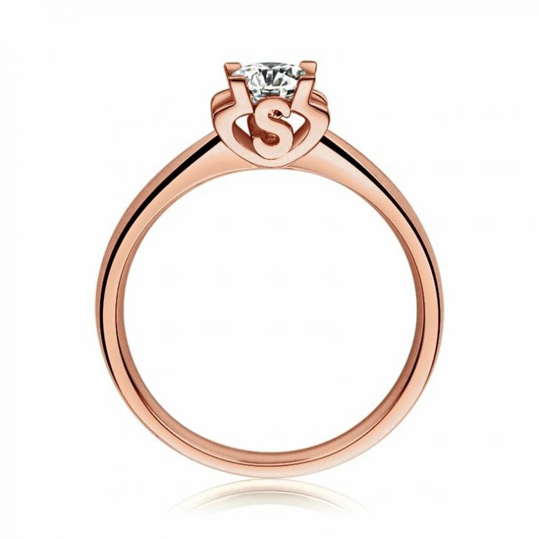 Bague avec initiale S - Solitaire or rose diamant | Gemperles - 1