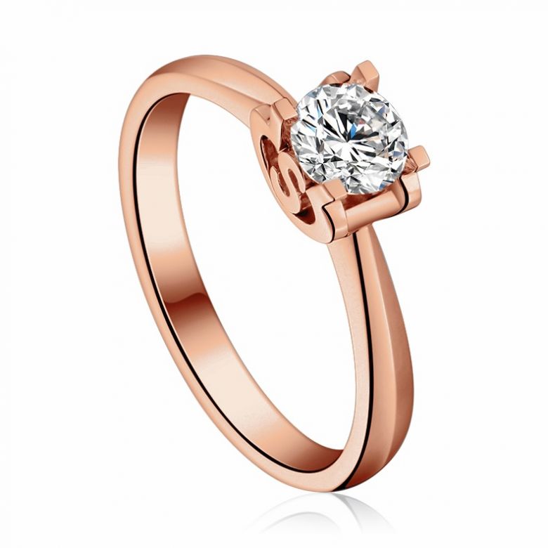 Bague avec initiale S - Solitaire or rose diamant | Gemperles - 2