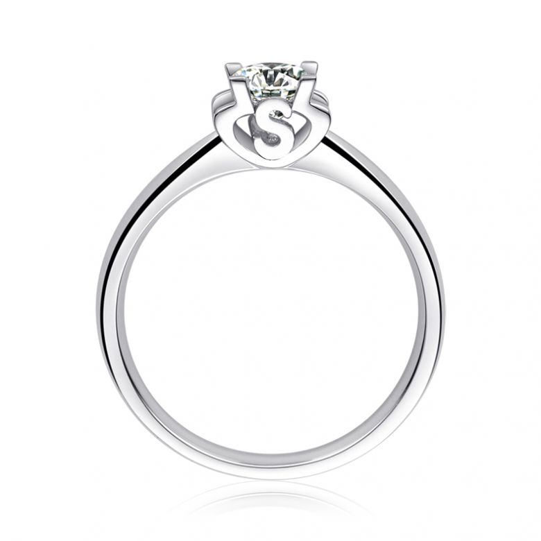 Bague avec initiale S - Solitaire or blanc diamant | Gemperles - 1
