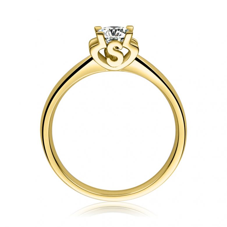 Bague avec initiale S - Solitaire or jaune diamant | Gemperles - 1