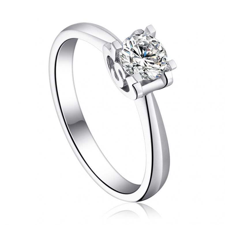 Bague avec initiale S - Solitaire or blanc diamant | Gemperles - 2