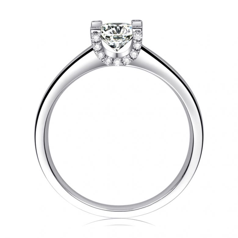 Bague lettre de l'alphabet - Initiale U ou C - Or blanc, diamants - 1