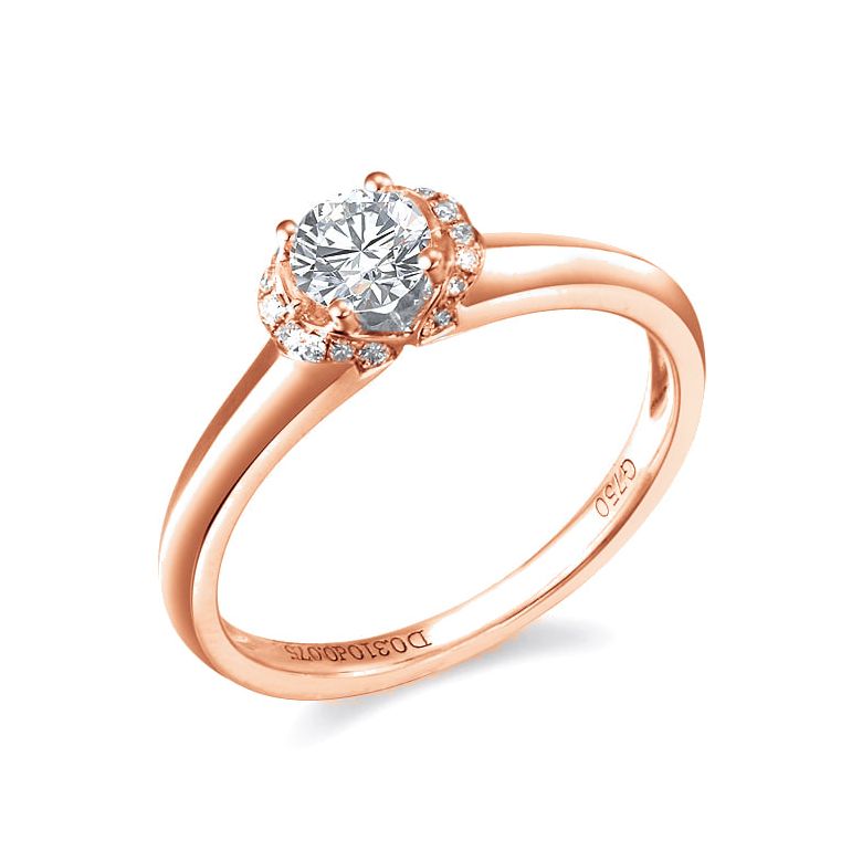Solitaire or - Bague or rose pourtour en diamants 0.385ct - 1
