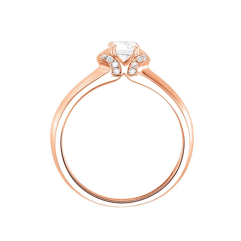 Solitaire or - Bague or rose pourtour en diamants 0.385ct - 2
