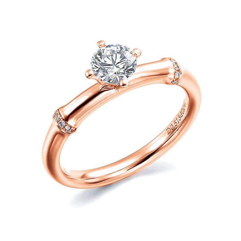 Bague Solitaire Bambou Végétal - Or Rose & Diamants 0.54ct | Gemperles - 1