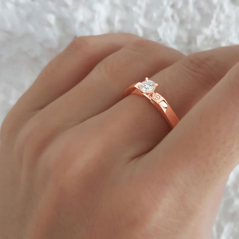 Bague solitaire or rose - Diamant 0.30ct - 2