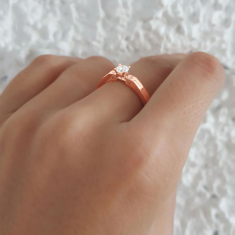 Bague solitaire or rose - Diamant 0.30ct - 4