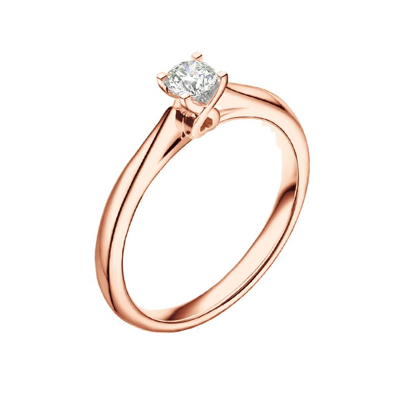 Solitaire or rose diamant - Bague symbole du cœur et de l'amour - 1