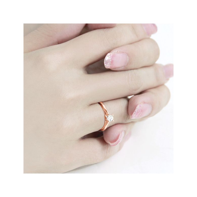 Solitaire or rose diamant - Bague symbole du cœur et de l'amour - 3