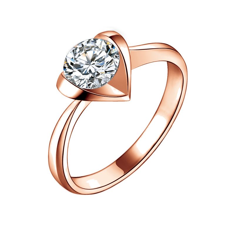 Bague Solitaire Coeur Majestueux - Or Rose & Diamant | Gemperles - 1