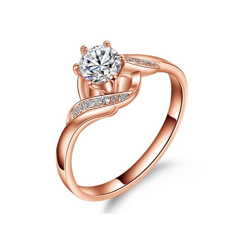Bague Solitaire Enlacée - Bague Elliptique Or Rose & Diamants | Gemperles - 1