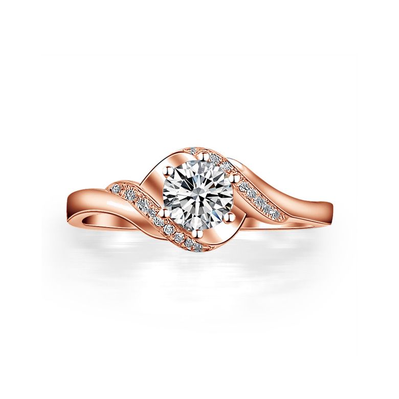 Bague Solitaire Enlacée - Bague Elliptique Or Rose & Diamants | Gemperles - 2