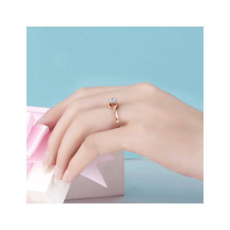 Bague Solitaire Enlacée - Bague Elliptique Or Rose & Diamants | Gemperles - 5