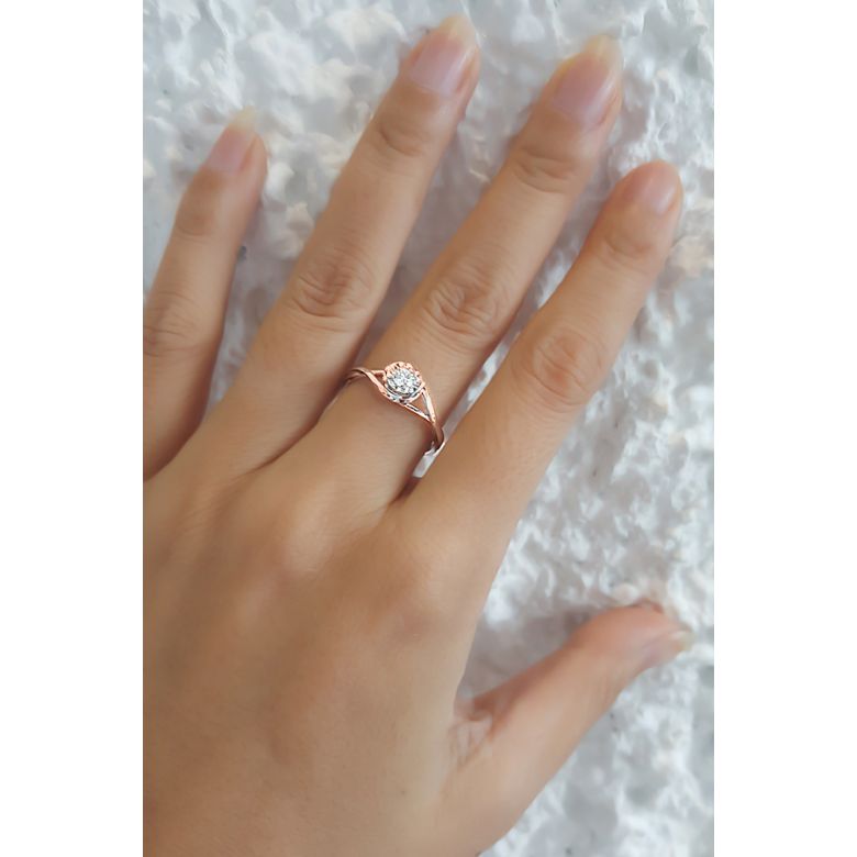 Solitaire anneau ensorcelé - Or rose 18cts et diamant 0.15ct | Gemperles - 7