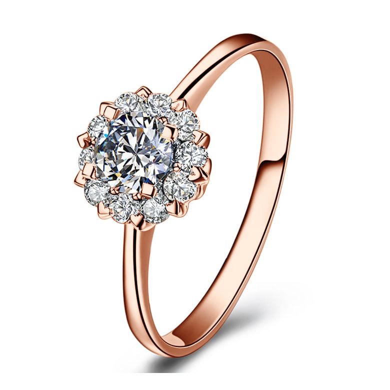 Solitaire bague or rose - Coeur caillouté - Pavage diamants 0.33ct - 1
