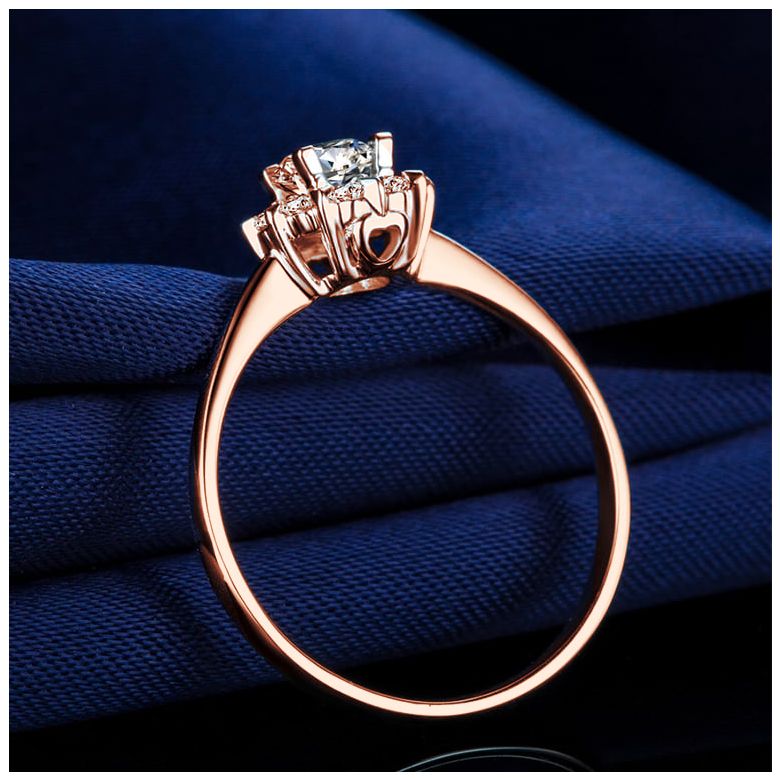 Solitaire bague or rose - Coeur caillouté - Pavage diamants 0.33ct - 9