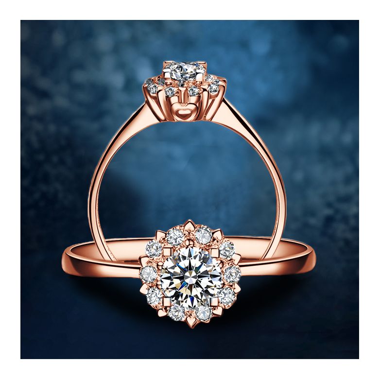 Solitaire bague or rose - Coeur caillouté - Pavage diamants 0.33ct - 4