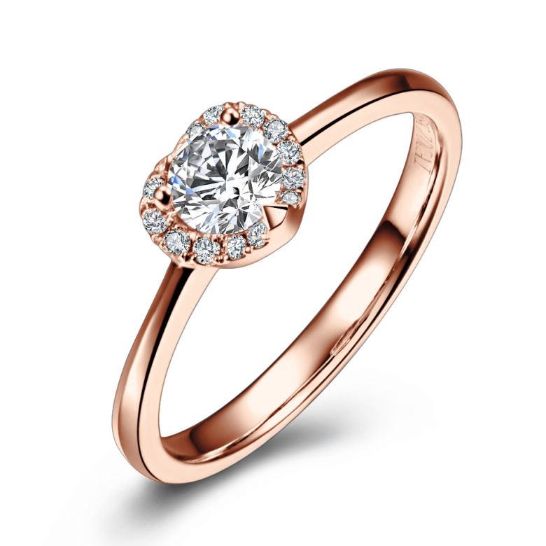 Solitaire Mon Coeur de Diamant - Or Rose & Diamants Pavés | Gemperles - 1