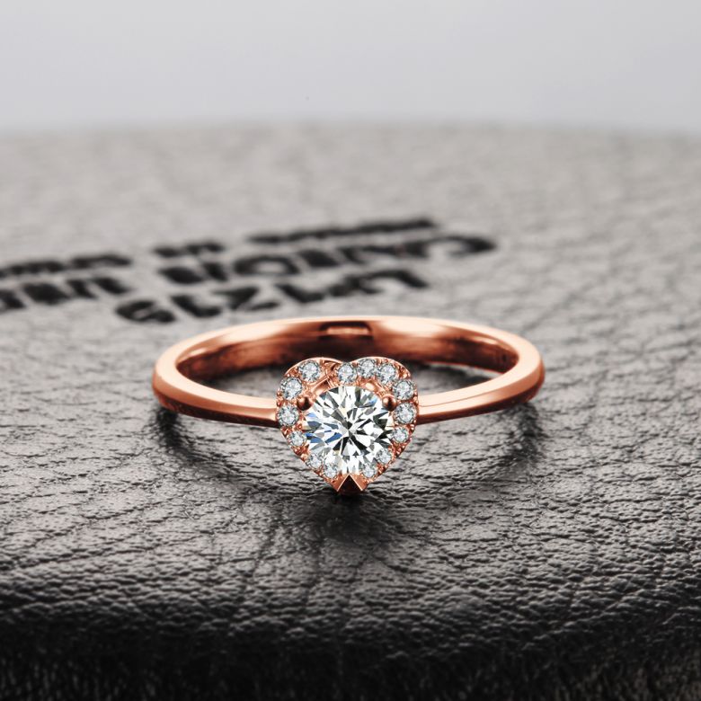 Solitaire Mon Coeur de Diamant - Or Rose & Diamants Pavés | Gemperles - 5