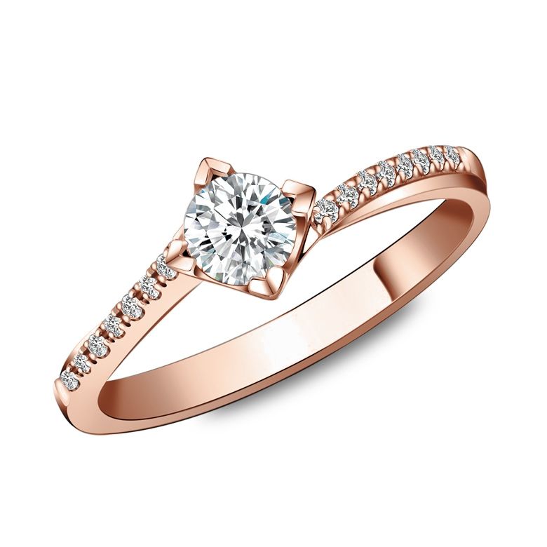 Solitaire bague liseré diamanté - Or rose 750/1000 | Gemperles - 1