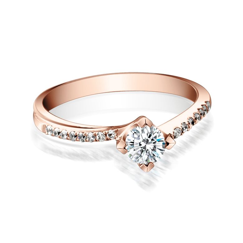 Solitaire bague liseré diamanté - Or rose 750/1000 | Gemperles - 3