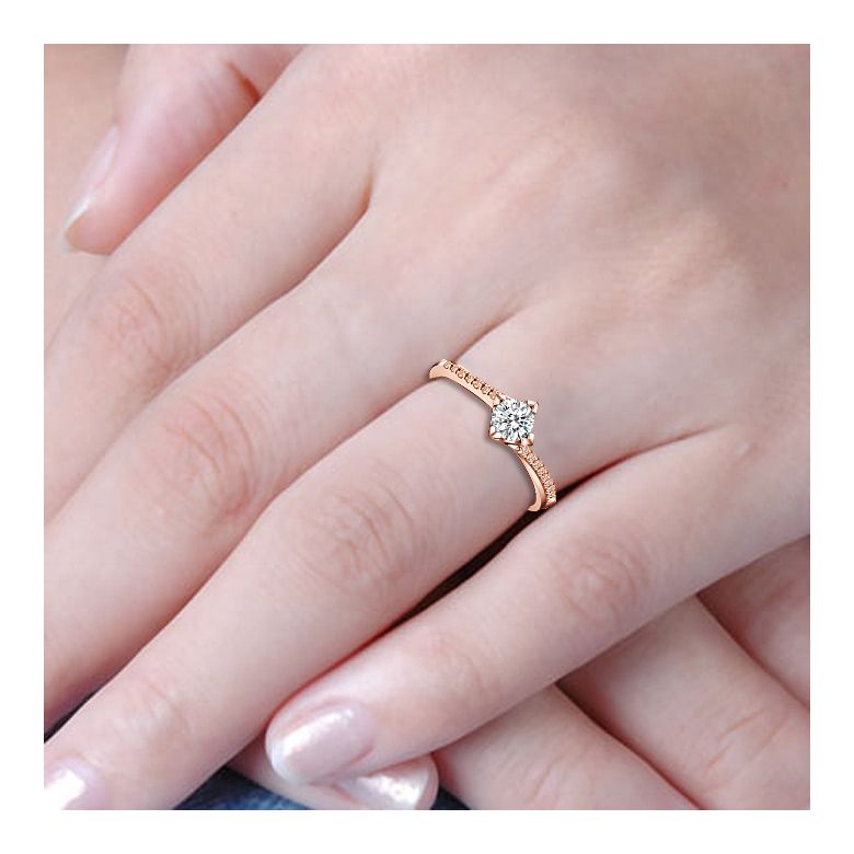 Solitaire bague liseré diamanté - Or rose 750/1000 | Gemperles - 5