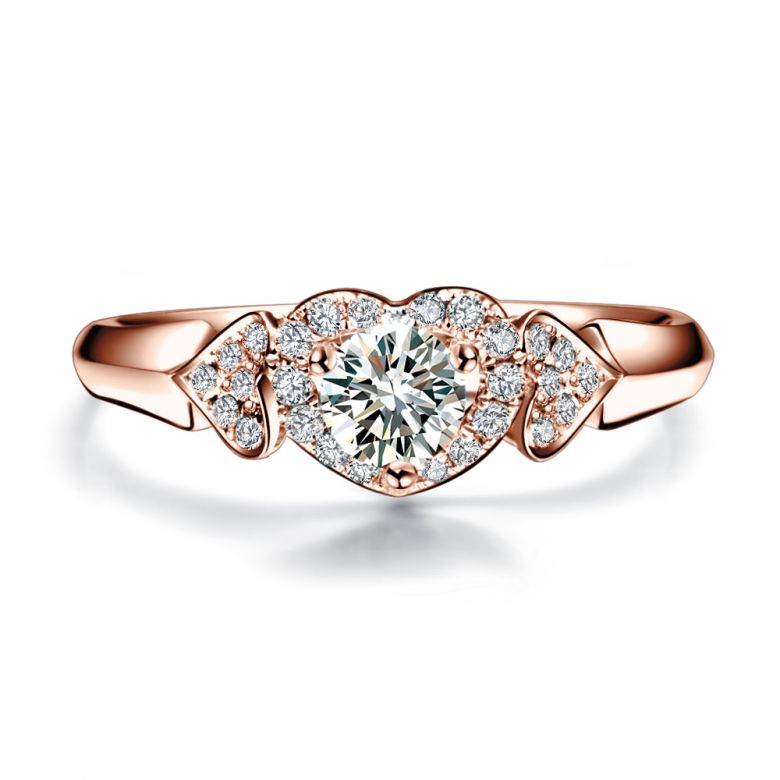 Bague Solitaire Coeurs Splendides - Or Rose, Diamants | Gemperles - 1