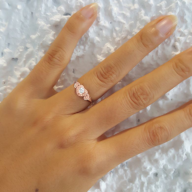 Bague Solitaire Coeurs Splendides - Or Rose, Diamants | Gemperles - 2