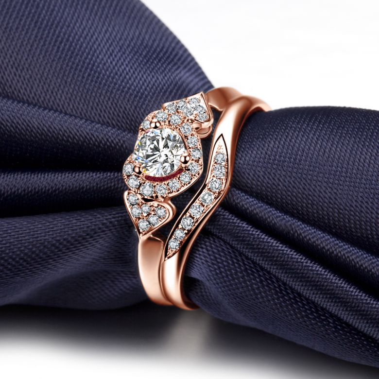 Bague Solitaire Coeurs Splendides - Or Rose, Diamants | Gemperles - 4
