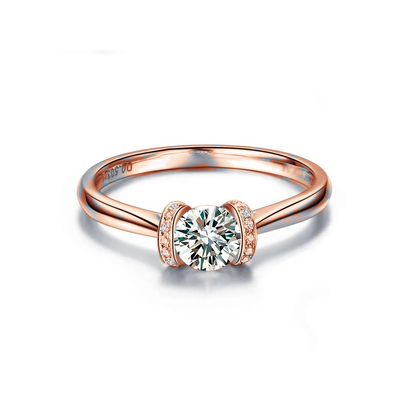 Diamants sertis - Or rose 18 carats - Bague solitaire - 3