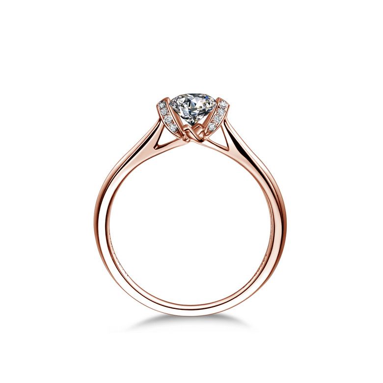 Diamants sertis - Or rose 18 carats - Bague solitaire - 4