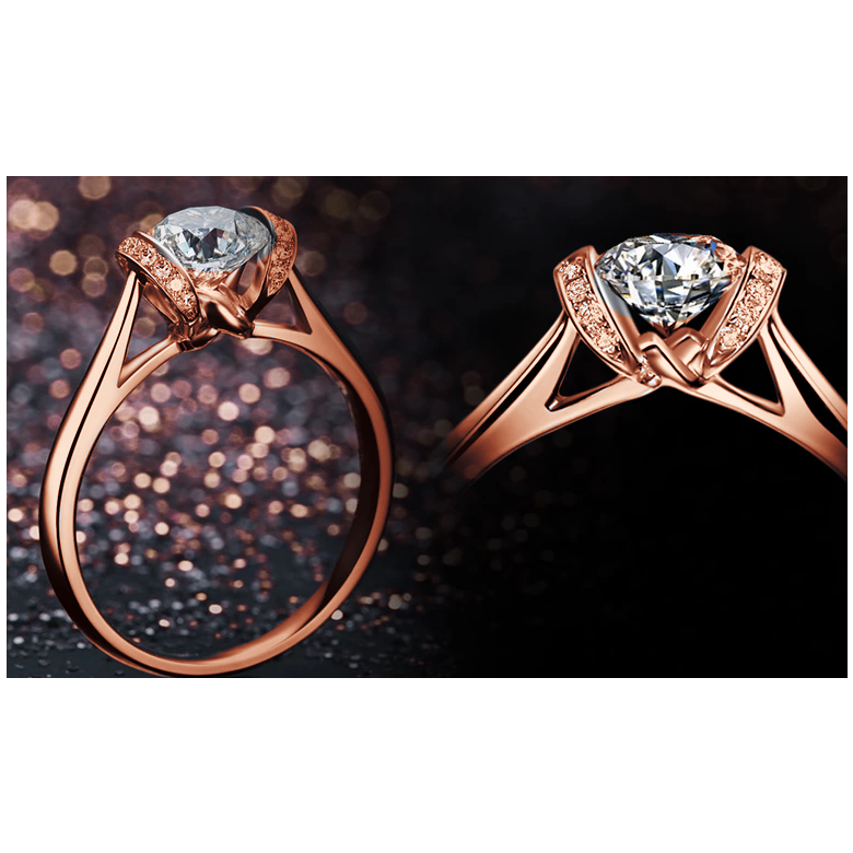 Diamants sertis - Or rose 18 carats - Bague solitaire - 2