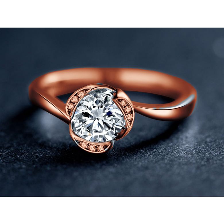 Bague Solitaire Délicatesse Or Rose 18cts - Forme Coeur - Diamants | Gemperles - 5