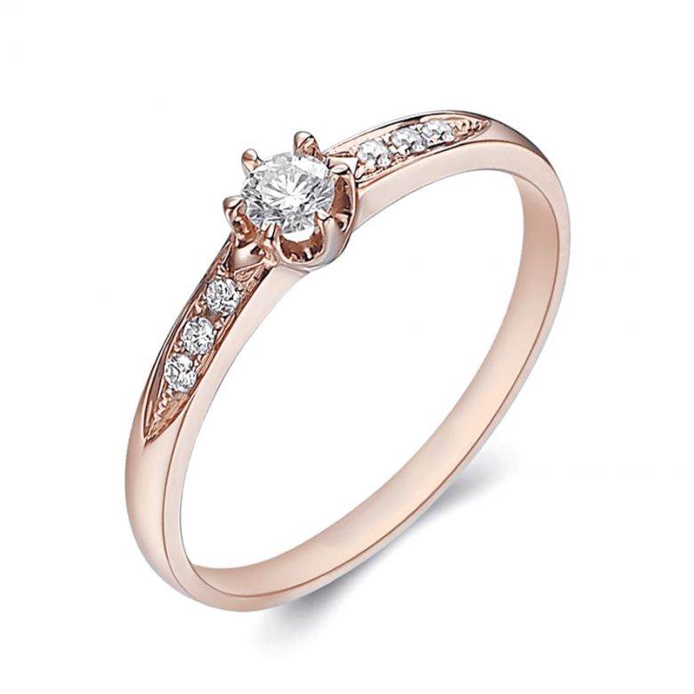 Alliance Solitaire Accompagné Diamants. Or Rose | Gemperles - 1