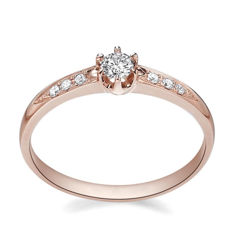 Alliance Solitaire Accompagné Diamants. Or Rose | Gemperles - 2
