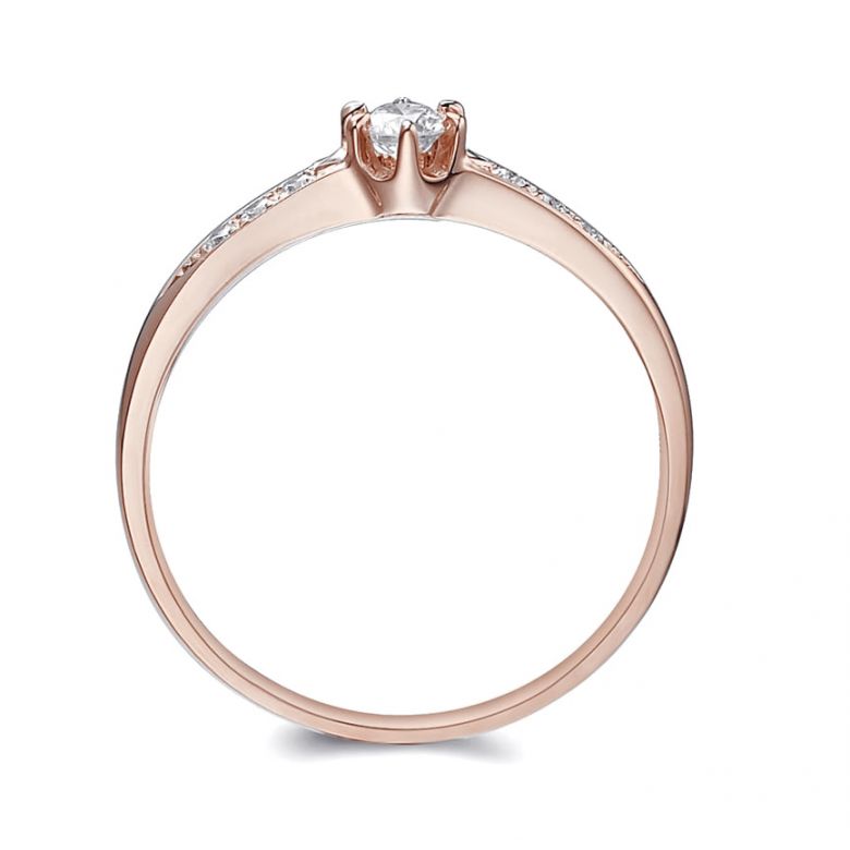 Alliance Solitaire Accompagné Diamants. Or Rose | Gemperles - 3