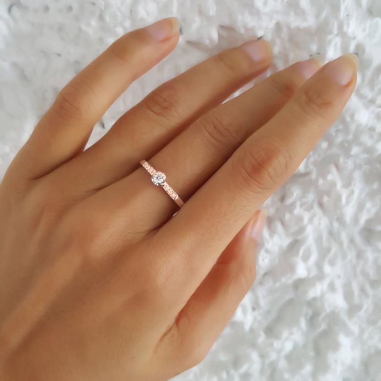 Alliance Solitaire Accompagné Diamants. Or Rose | Gemperles - 4