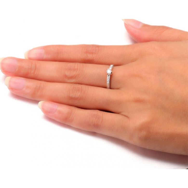 Alliance Solitaire Accompagné Diamants. Or Rose | Gemperles - 5