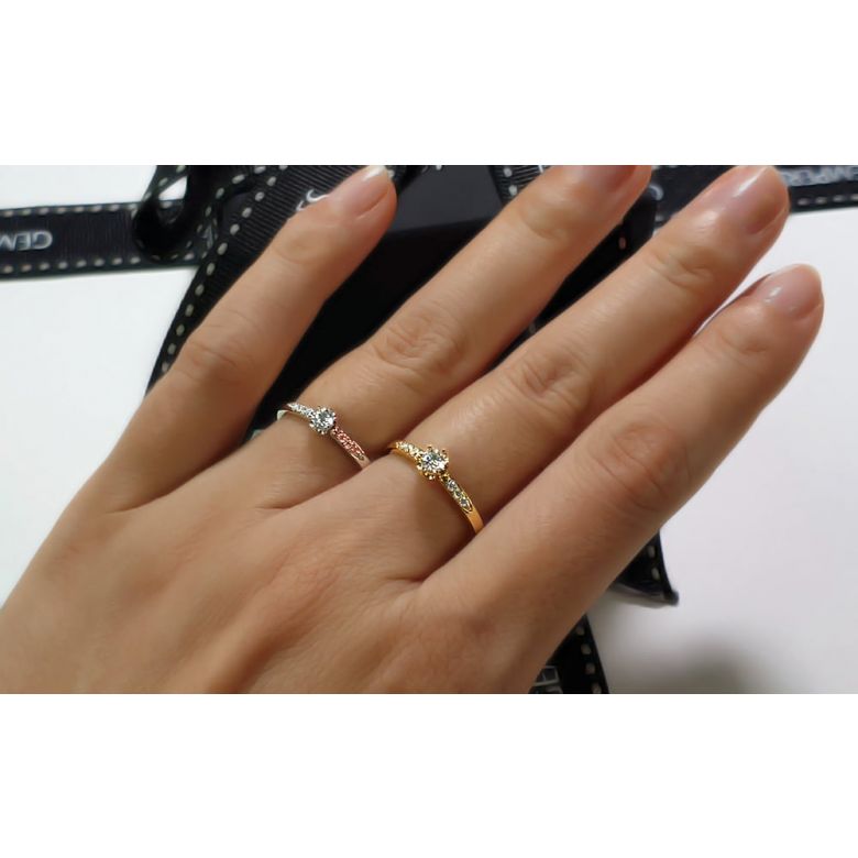 Alliance Solitaire Accompagné Diamants. Or Rose | Gemperles - 10