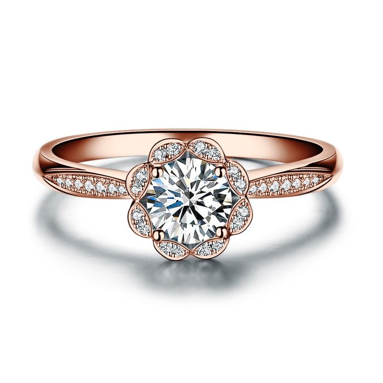 Bague solitaire diamants or rose - Jasmin étoilé - 2