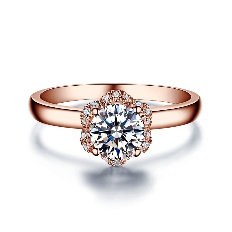 Solitaire Captivante Renoncule - Bague Diamanté & Or Rose | Gemperles - 2