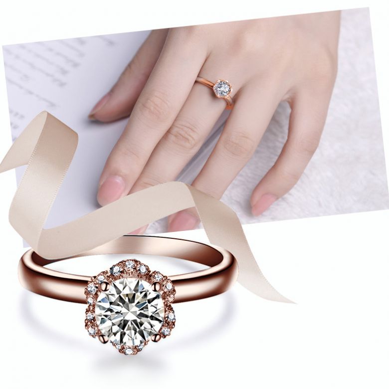 Solitaire Captivante Renoncule - Bague Diamanté & Or Rose | Gemperles - 3