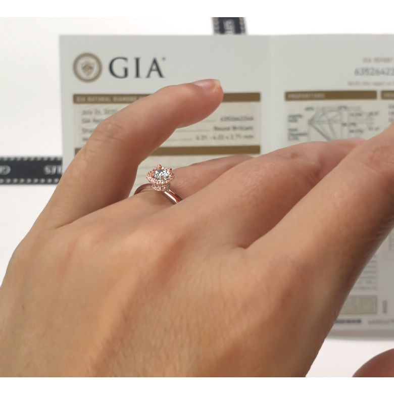 Solitaire Captivante Renoncule - Bague Diamanté & Or Rose | Gemperles - 7