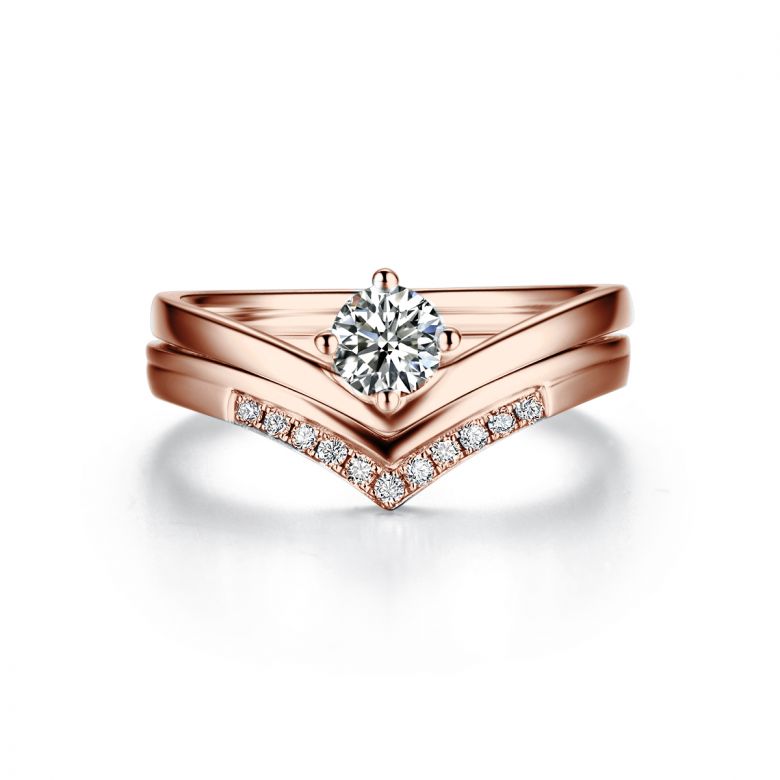 Bague Solitaire Accompagné Wonder Woman -  Bague de Fiançailles Or Rose | Gemperles - 1