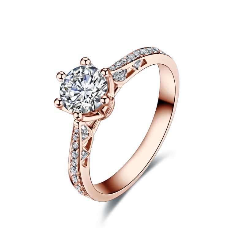 Bague de fiancailles - Diamant solitaire accompagné Or rose - Koh-I-Noor - 1