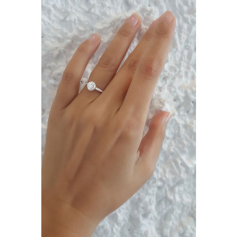 Solitaire bague de fiancaille - Or blanc 18cts - 51 Diamants 0.58ct | Gemperles - 5