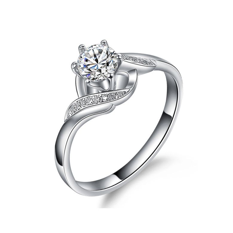 Bague Solitaire Enlacée - Bague Elliptique Or Blanc & Diamants | Gemperles - 1