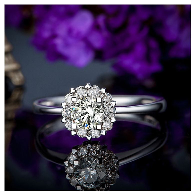 Bague Or Blanc Solitaire - Coeur Caillouté - Diamants pavés | Coeur Caillouté - 7